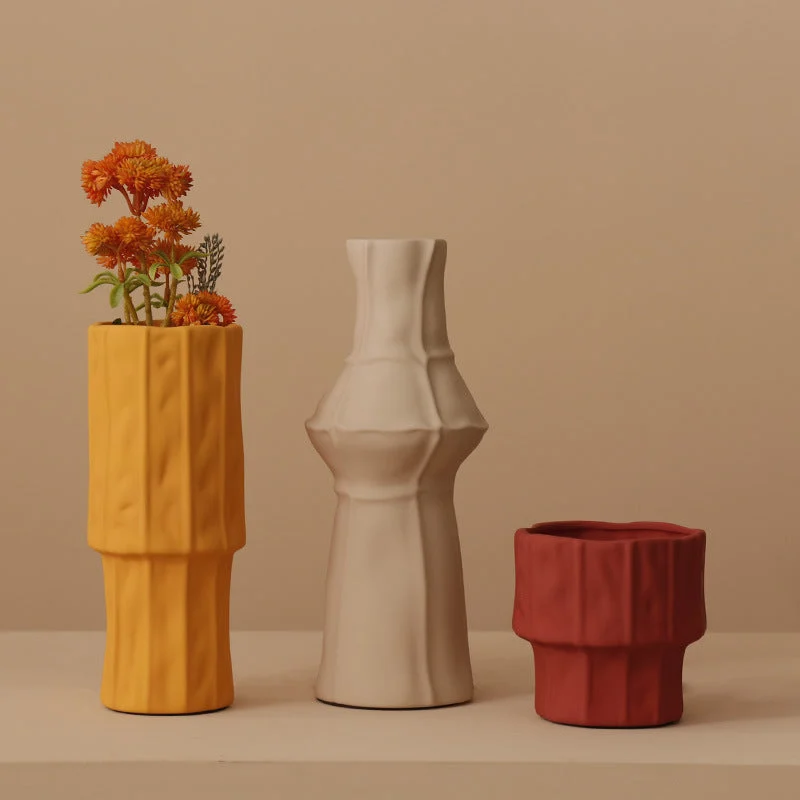 Yellow Beige Red Stitch Vases