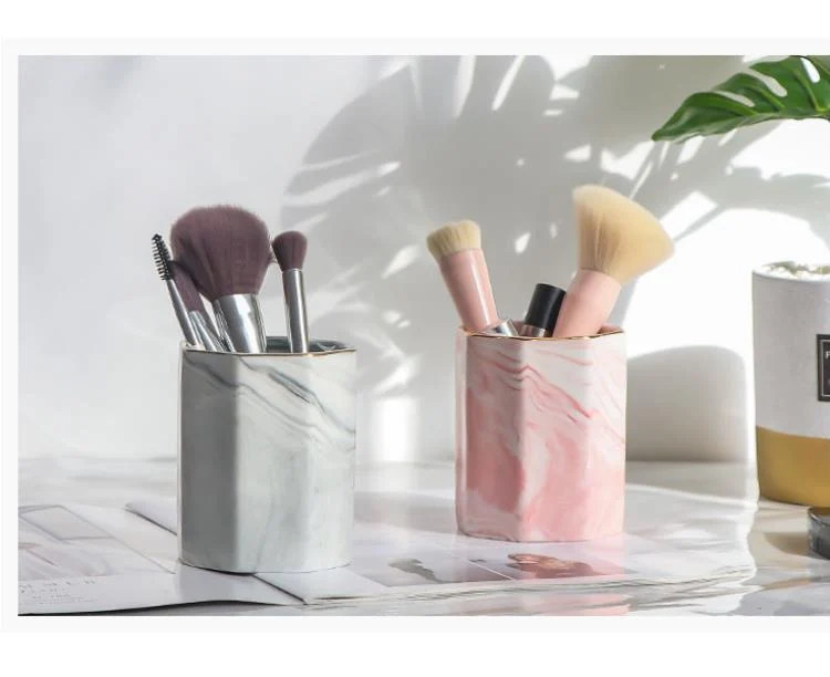 octagon marble makeup brush holder tube