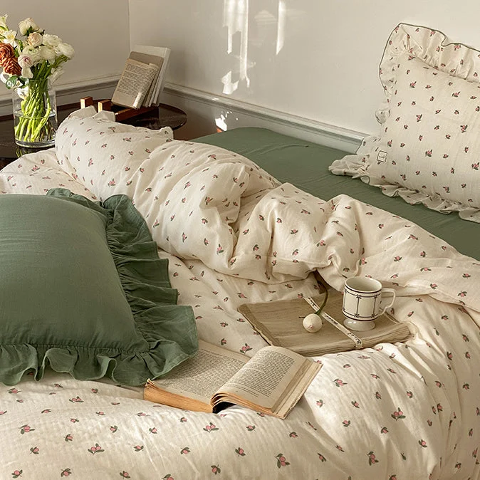 Sage Green Aesthetic Ruffle Bedding Set