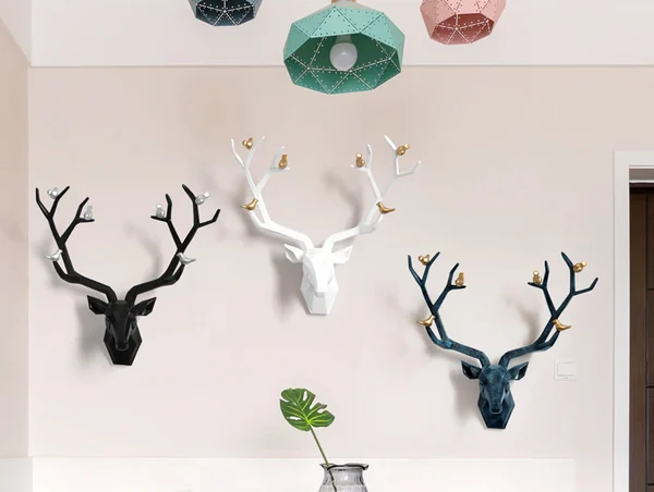 3D Deer Head & Bird Statue Home Wall Decor