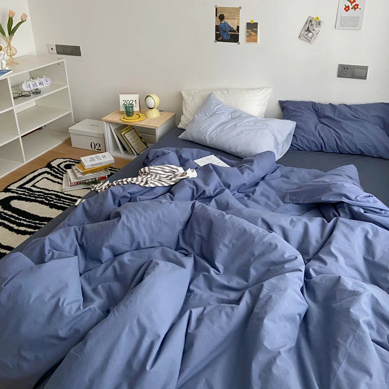 Dark Blue Light Blue Color Mix Bedding Set