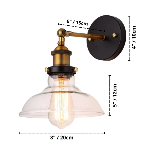 Dimensions of Rustic Homeko Glass Wall Lamp