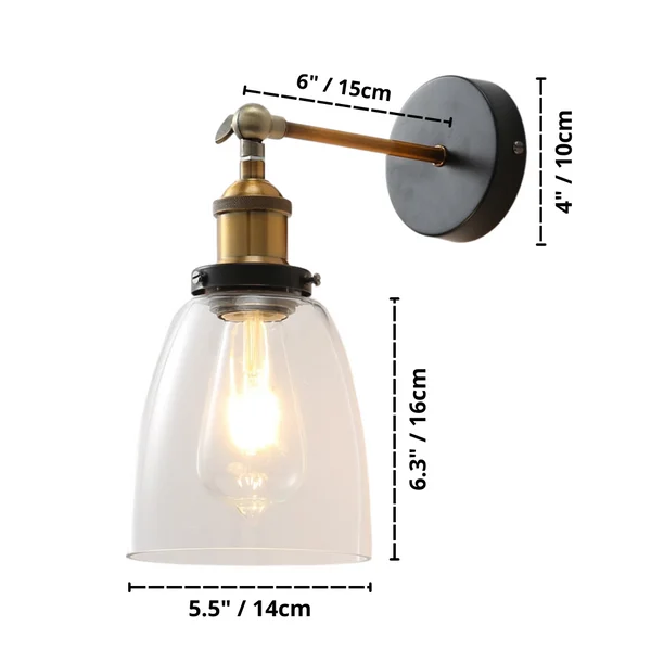 Dimensions of Rustic Homeko Glass Wall Lamp