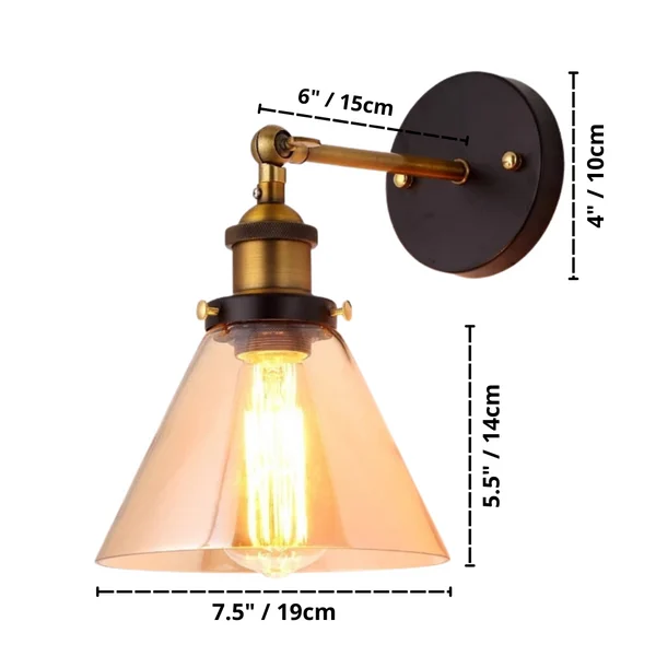 Dimensions of Rustic Homeko Glass Wall Lamp