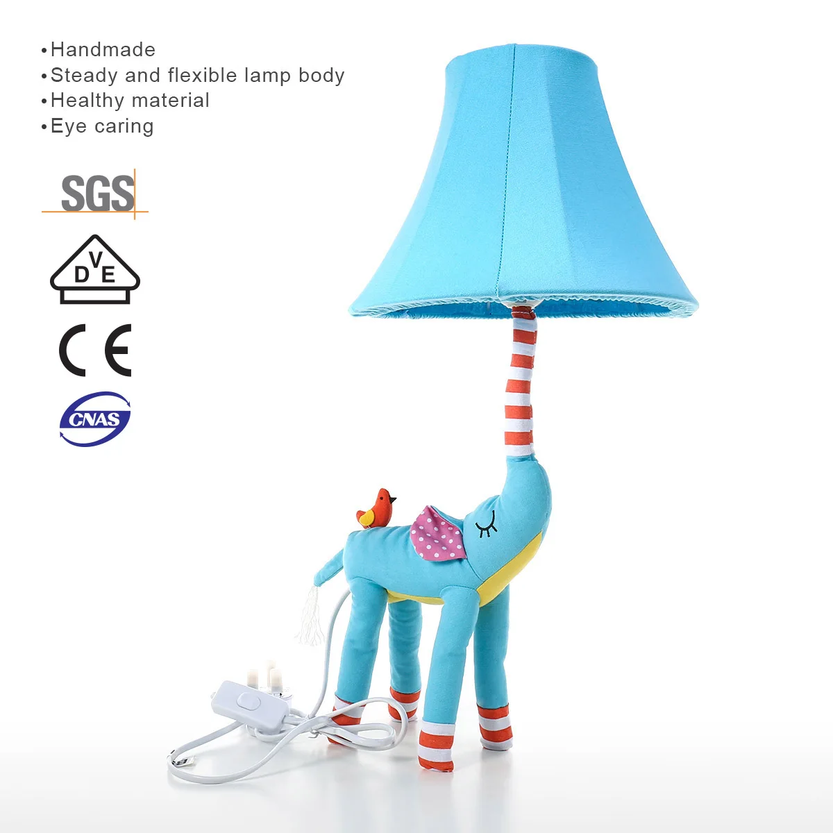 Blue Elephant Kids Side Table Night Lamp