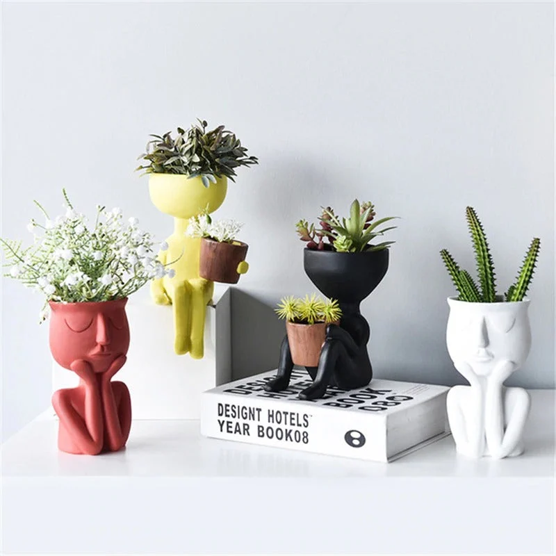 mini human plant pot gardening