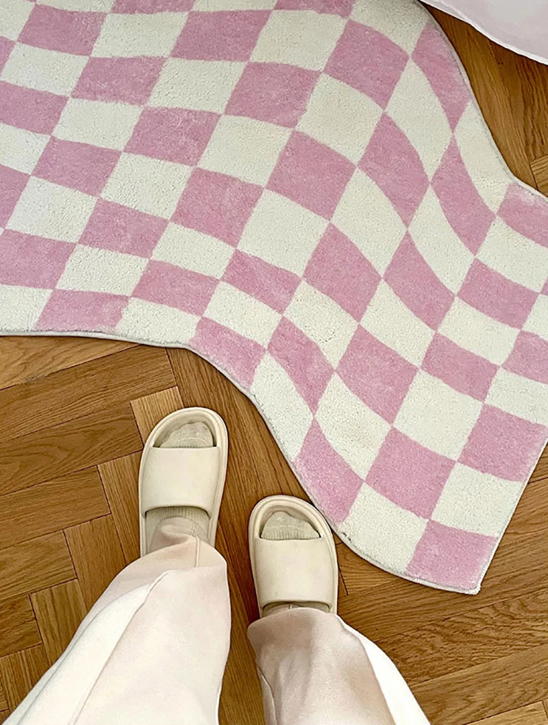 Danish Pastel Wavy Checkered Rugs Aesthetic room decor