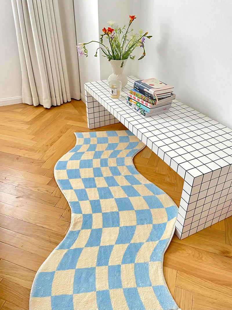 Danish Pastel Wavy Checkered Rugs Aesthetic room decor