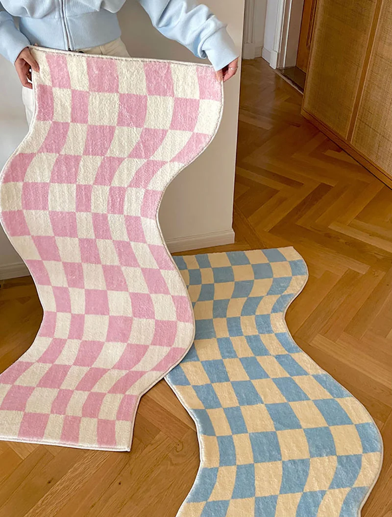 Danish Pastel Wavy Checkered Rugs Aesthetic room decor