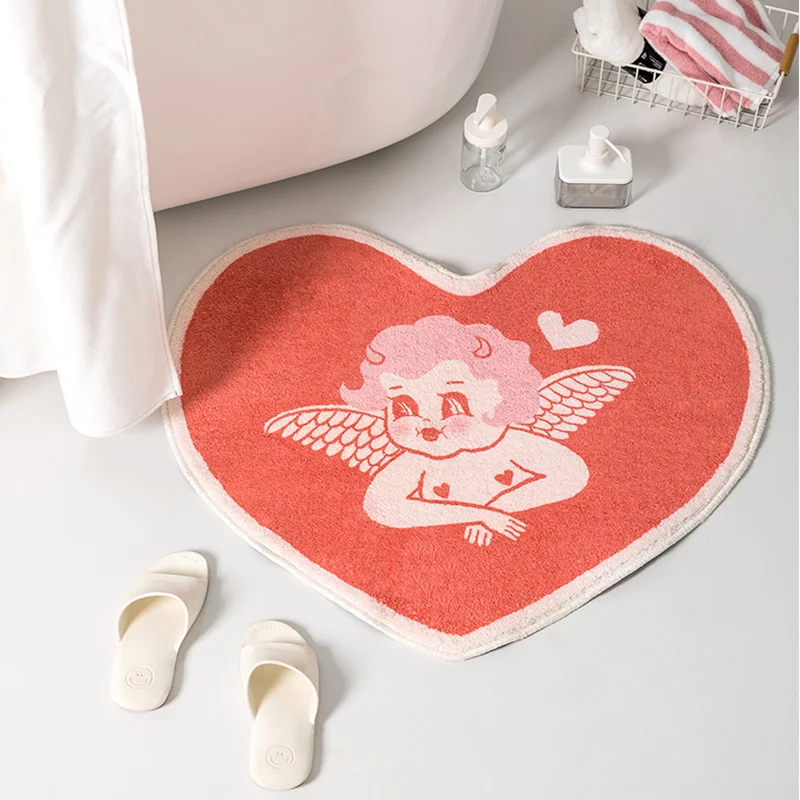 Charming Angel Retro Heart Shape Bathroom Decor Rugs