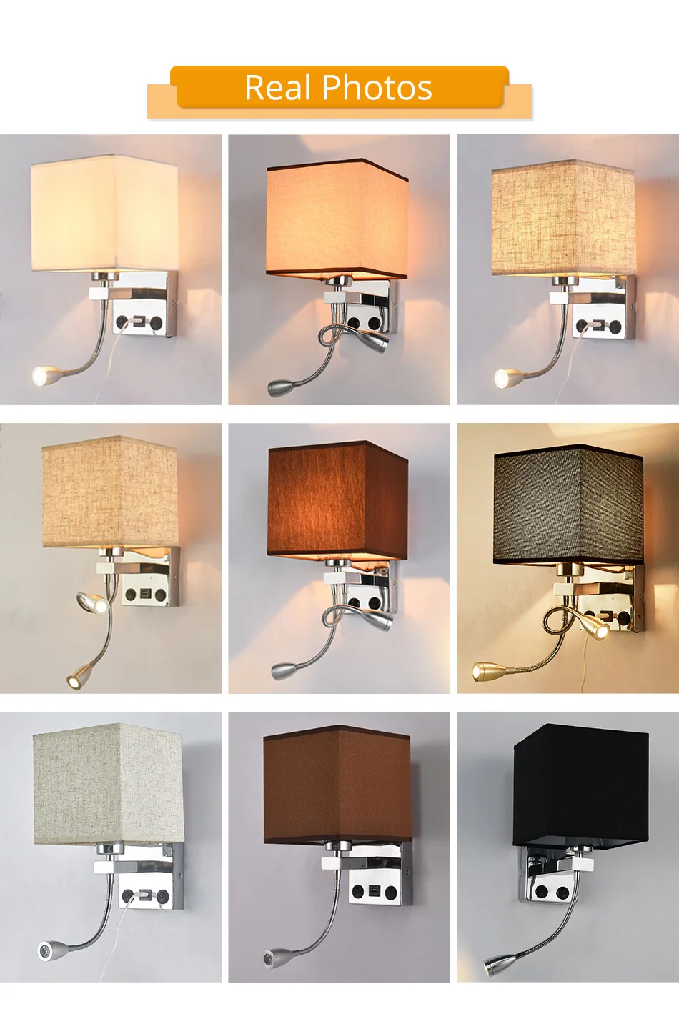 Modern Indoor LED Wall Lamp Bedside Bedroom Applique Sconce With Switch USB E27 Bulb Interior Headboard Home Hotel Wall Lights (10)