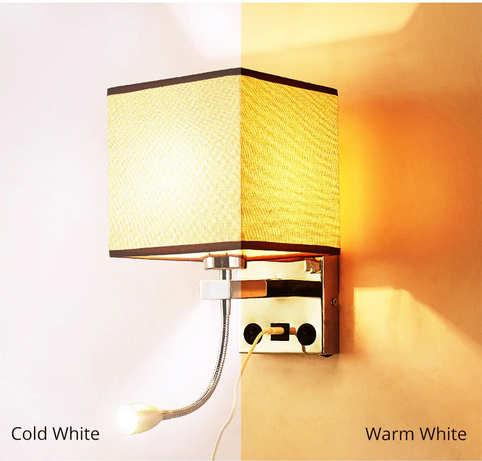 Modern Indoor LED Wall Lamp Bedside Bedroom Applique Sconce With Switch USB E27 Bulb Interior Headboard Home Hotel Wall Lights (4)