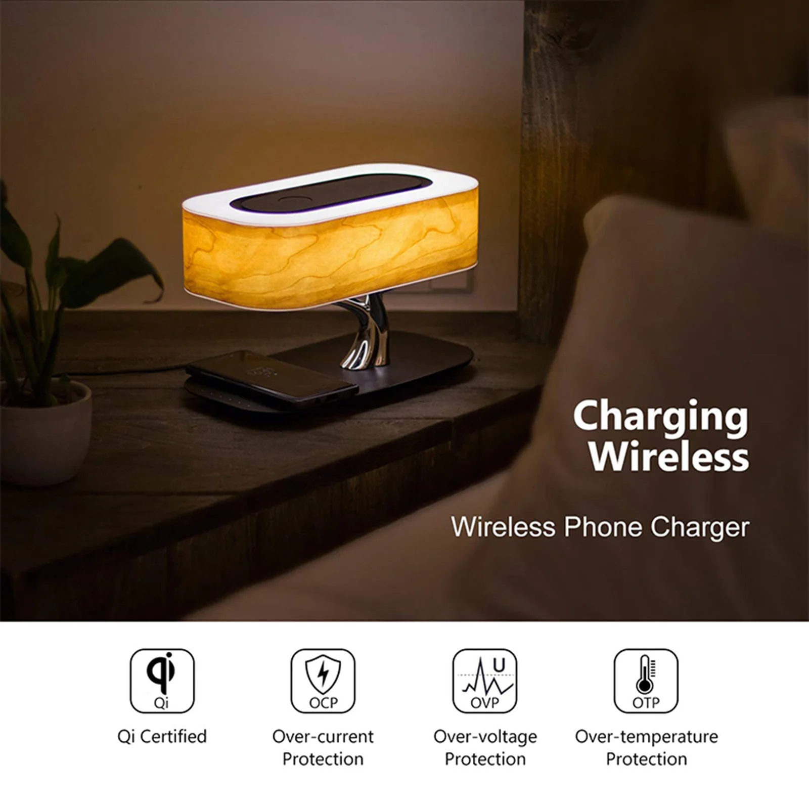 Table Lamp for Bedroom Office Bluetooth Speaker Wireless Phone Charger Desk Lamp Bedside Lamp Table Light Led