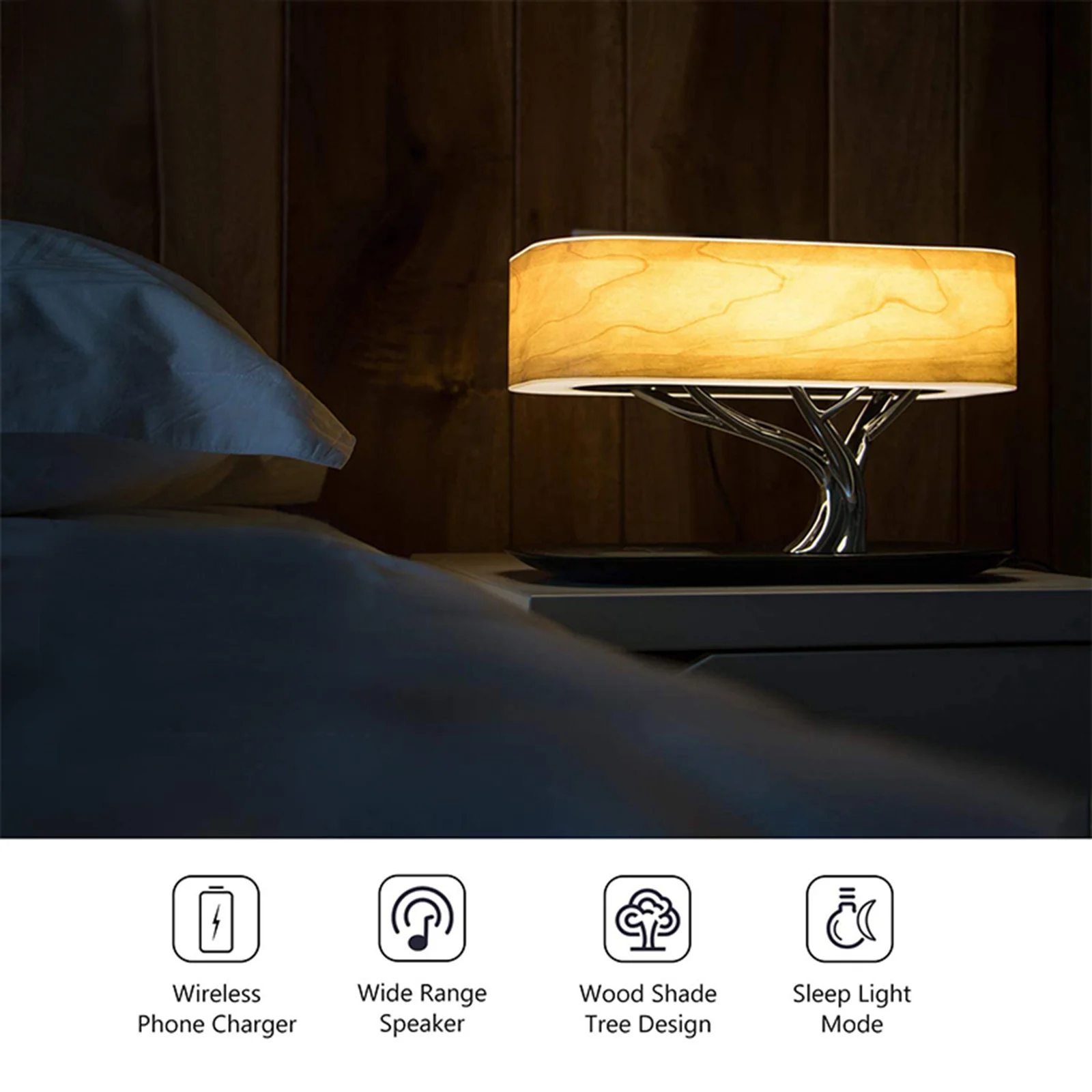 Table Lamp for Bedroom Office Bluetooth Speaker Wireless Phone Charger Desk Lamp Bedside Lamp Table Light Led