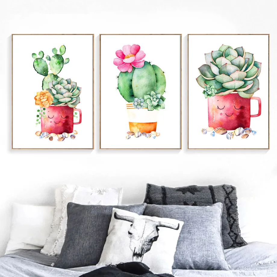 AFFLATUS-Cactus-Succulent-Plant-Canvas-Painting-Nordic-Poster-Wall-Art-Prints-Watercolor-Wall-Pictures-For-Living (2)