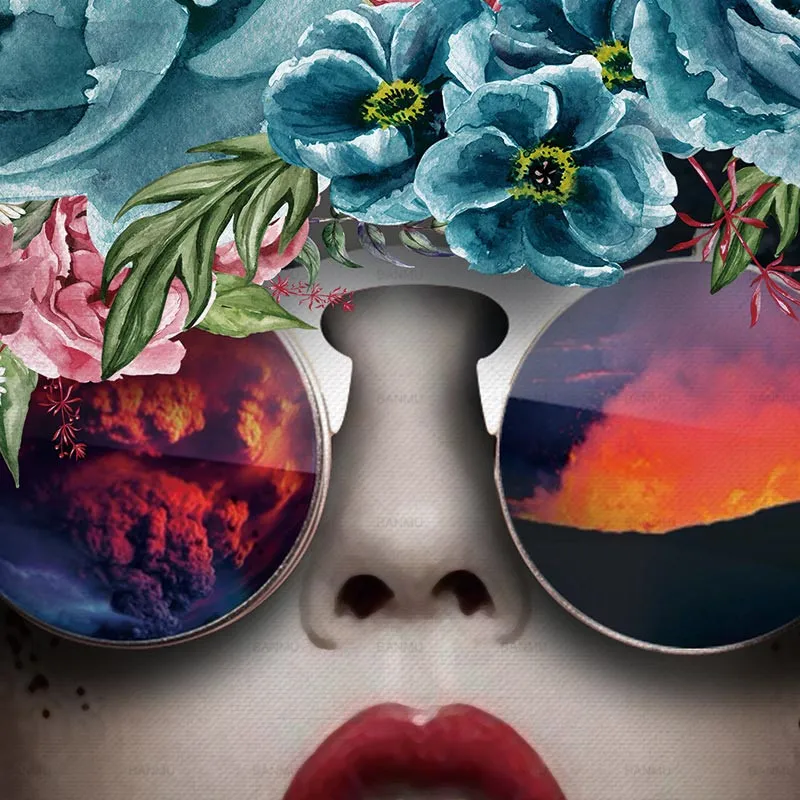 Stylish poster featuring a girl with sunglasses and flowers