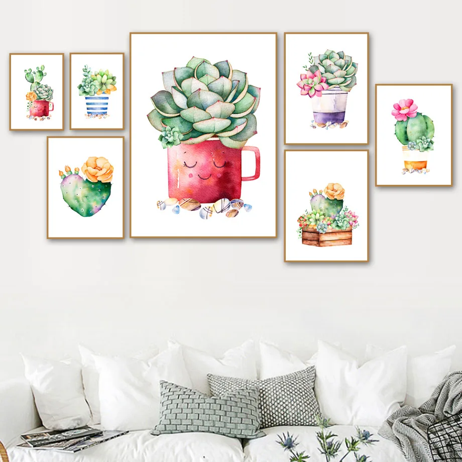 AFFLATUS-Cactus-Succulent-Plant-Canvas-Painting-Nordic-Poster-Wall-Art-Prints-Watercolor-Wall-Pictures-For-Living