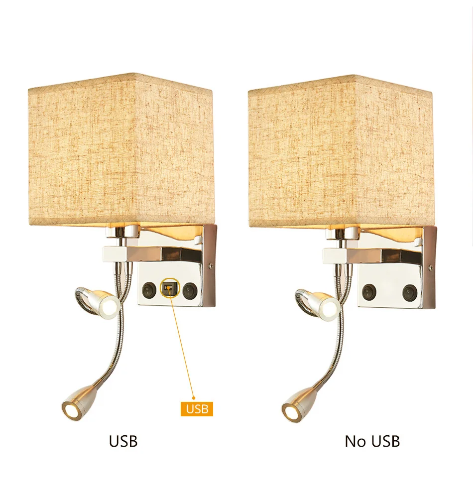 Modern Indoor LED Wall Lamp Bedside Bedroom Applique Sconce With Switch USB E27 Bulb Interior Headboard Home Hotel Wall Lights (5)