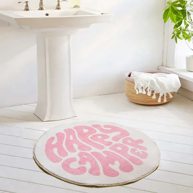 Charming Pink Letter Happy Camper Bathroom Mat