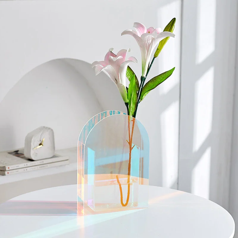 aurora acrylic rainbow color flower vase table decor