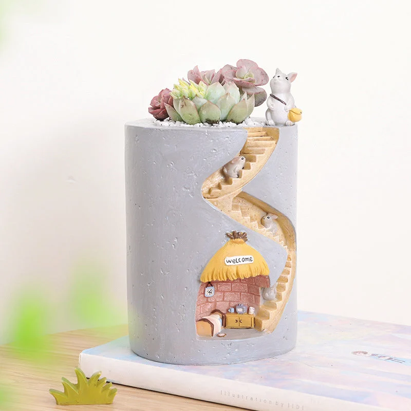 charming animal family home plant pot