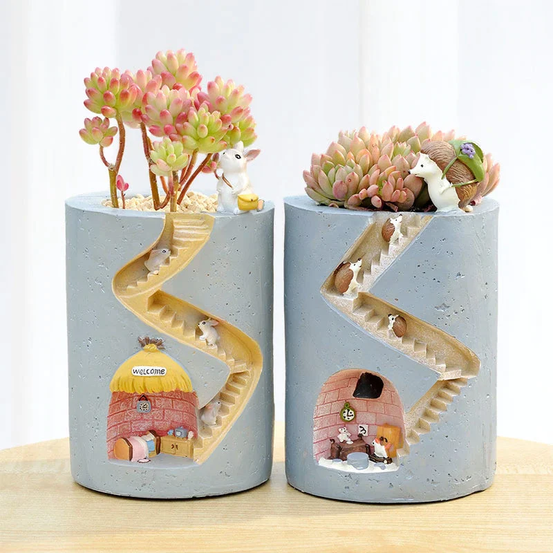 charming animal family home plant pot