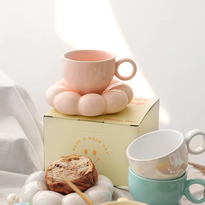 danish pastel floral chubby coffee cup and saucer set