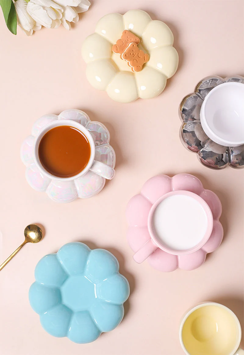 danish pastel floral chubby coffee cup and saucer set