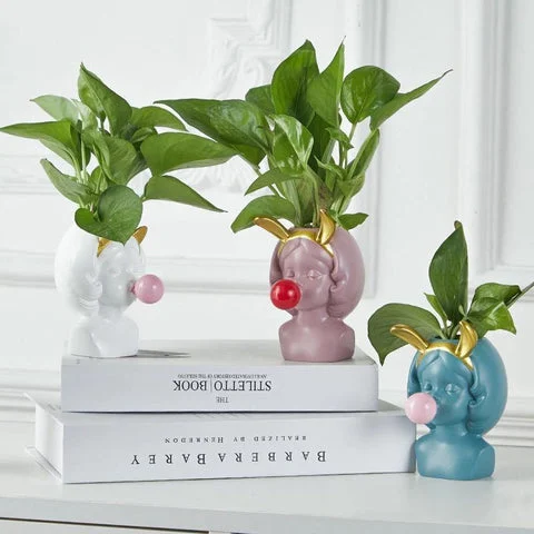 Bubble-Blowing Babe Bust Planter Vase