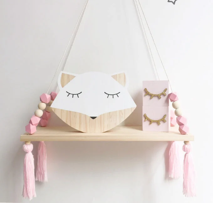 kids hanging wall shelf with tassel