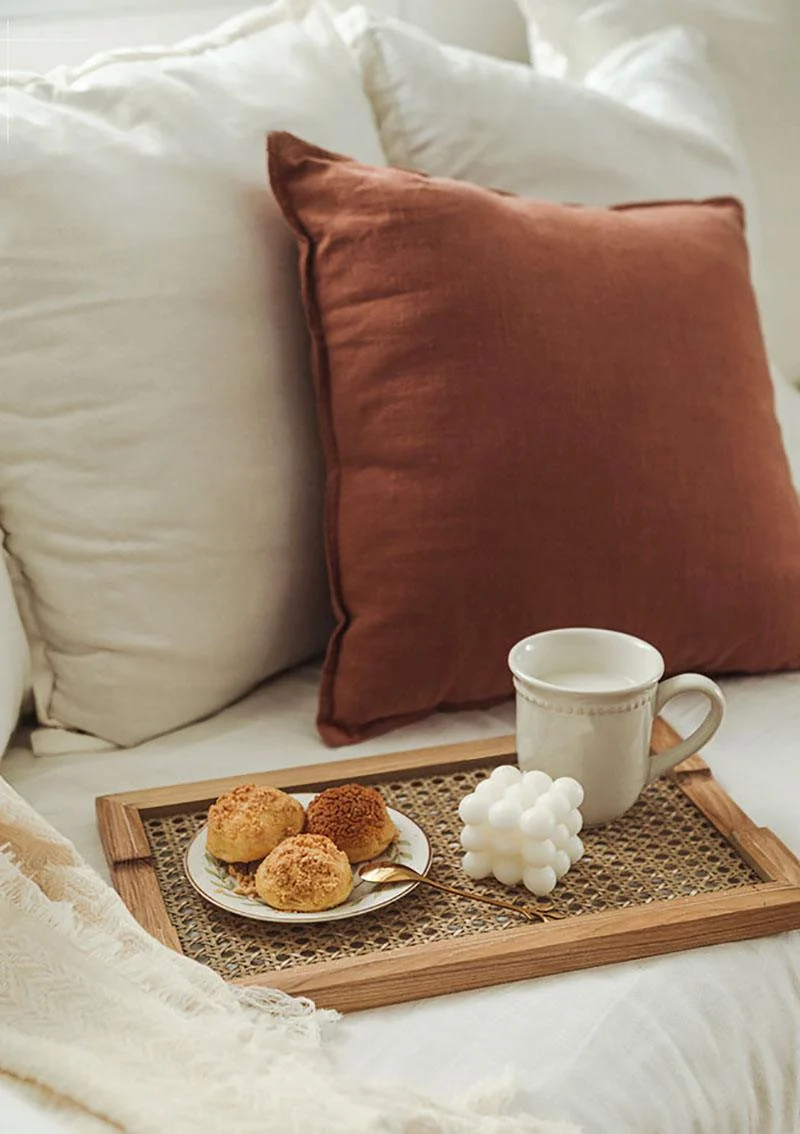 Rattan trays breakfast aesthetic room decor