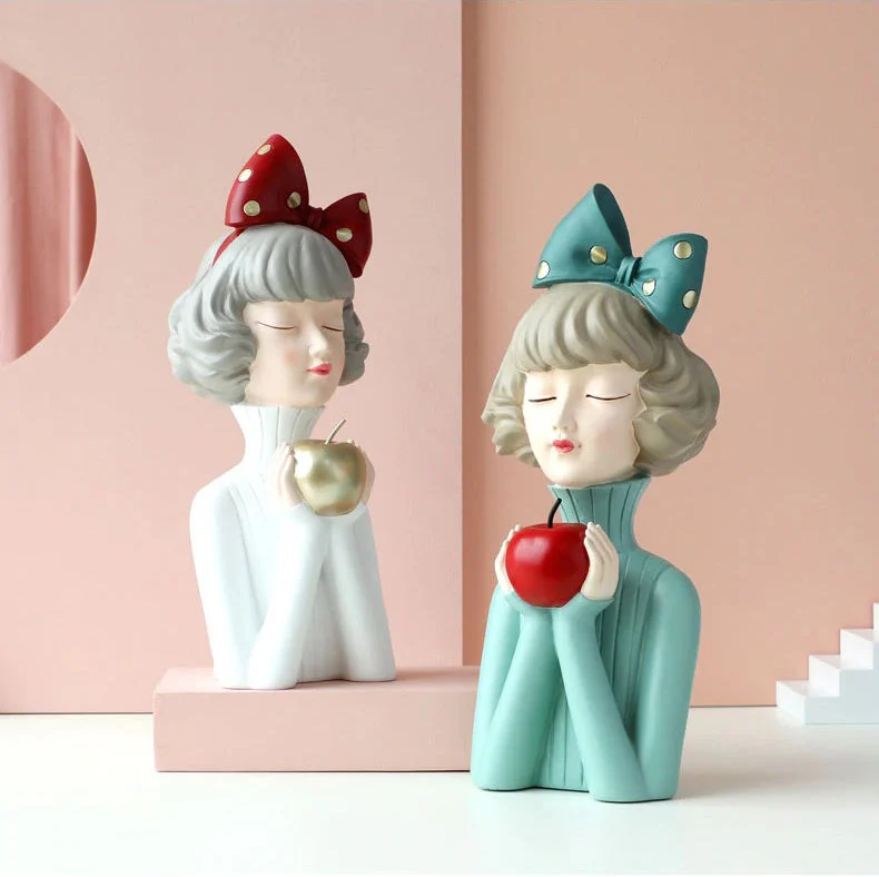 resin sculptures ornaments girl holding apple