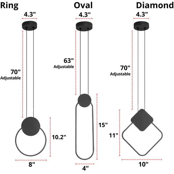 Homeko hanging ring lights dimensions