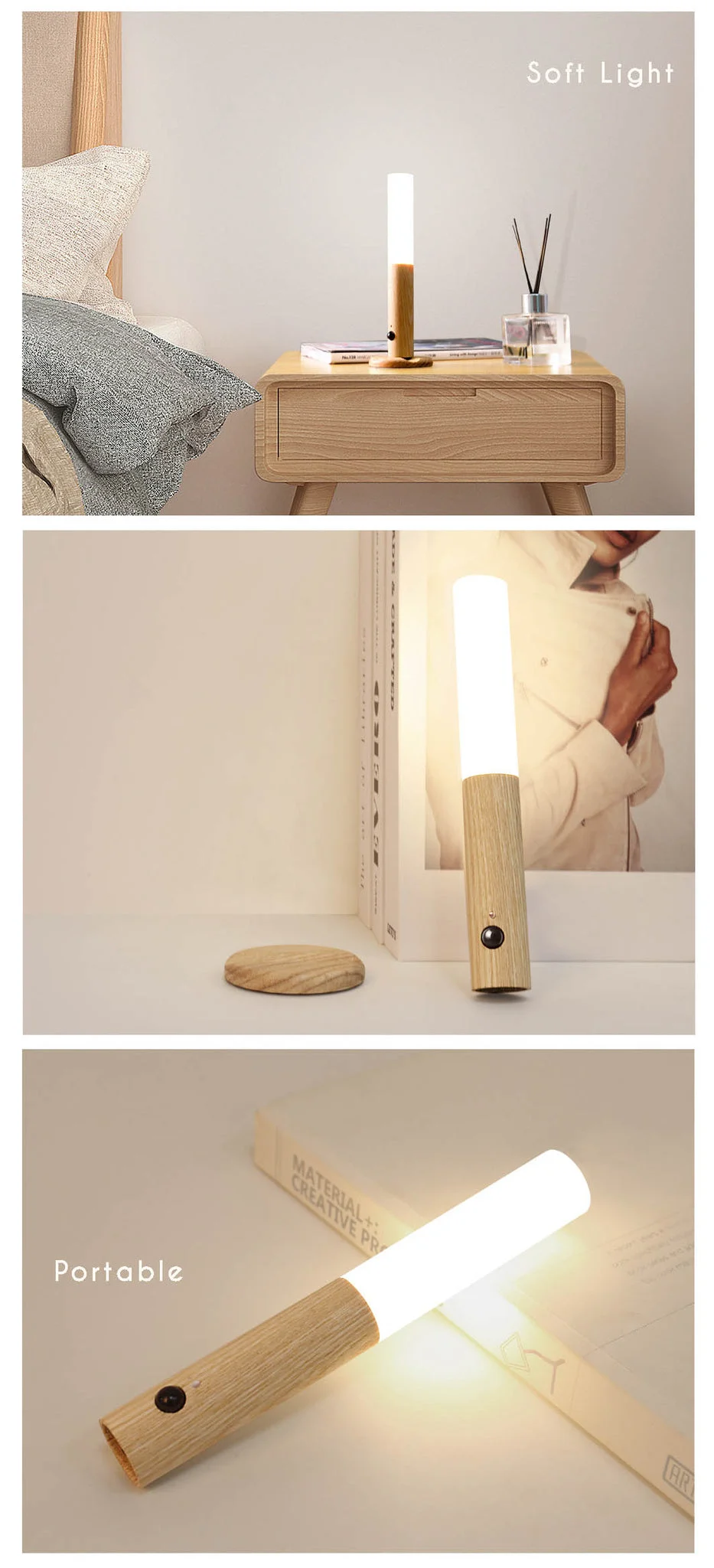 portable wood stick wall/table light