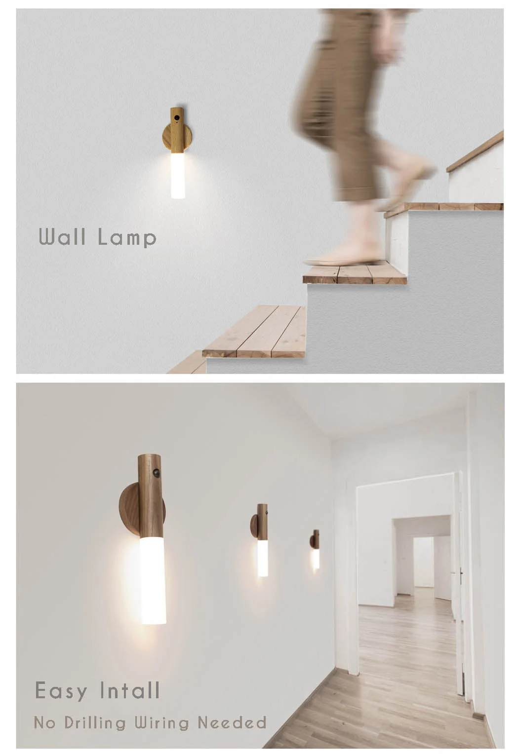 portable wood stick wall/table light