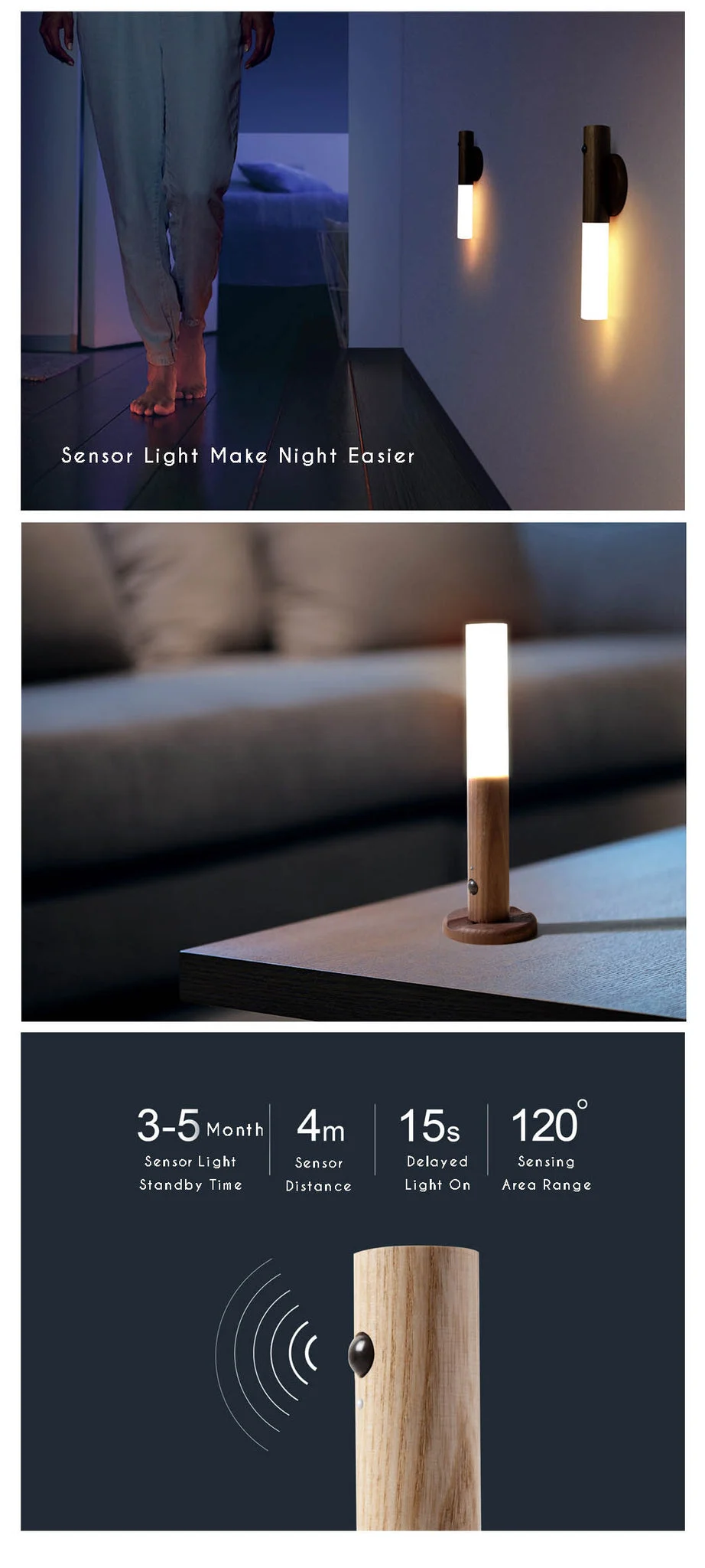 portable wood stick wall/table light