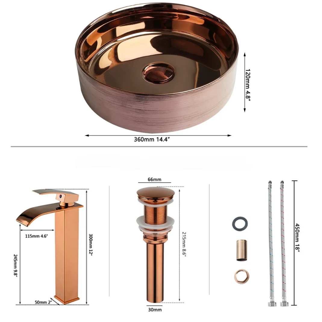 Rose Gold Round Vessel Sink With Faucet (1)