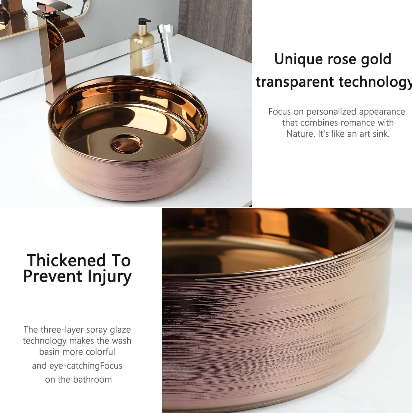 Rose Gold Round Vessel Sink With Faucet (3)