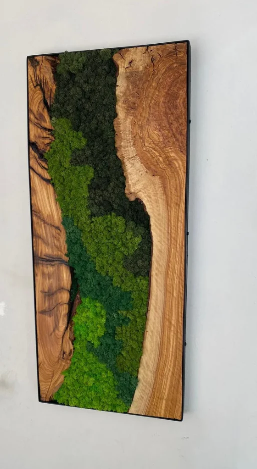 Custom Made Moss And Olive Wood Wall Art, Olive Wood And Moss Wall Art (1)