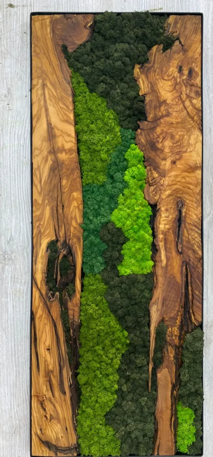 Custom Made Moss And Olive Wood Wall Art, Olive Wood And Moss Wall Art (4)