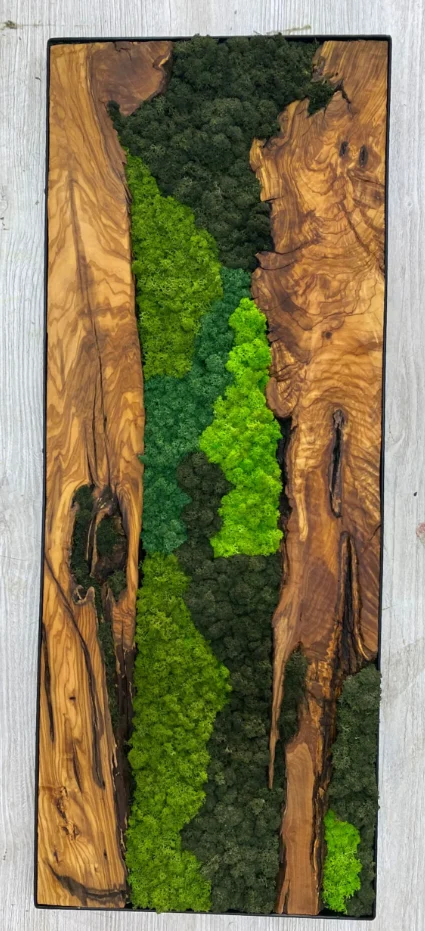 Custom Made Moss And Olive Wood Wall Art, Olive Wood And Moss Wall Art (5)