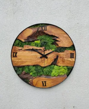 Custom Made Moss & Wood Wall Clock