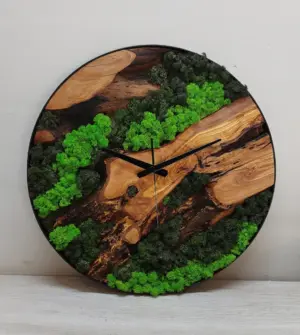 Custom Made Moss & Wood Wall Clock, Custom Wall Decor