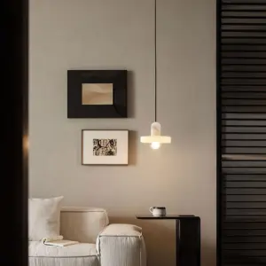 Homeko Mini White Alabaster Bedside Pendant Light