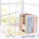 0 1 Pc Book Support Stand Creative Diamond Shaped Metal Bookends Desk Organizer Storage Shelf