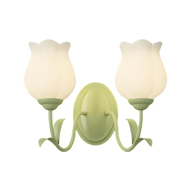 1 2 Light Flower Glass Three Step Dimmable Green Wall Lamps tag1