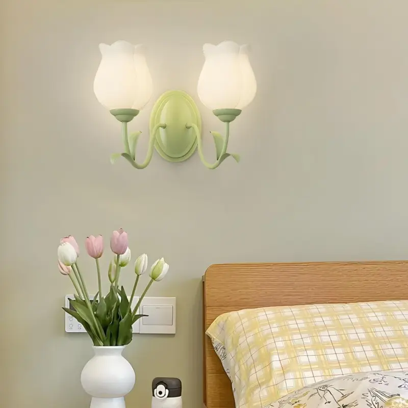 1 2 Light Flower Glass Three Step Dimmable Green Wall Lamps tag1