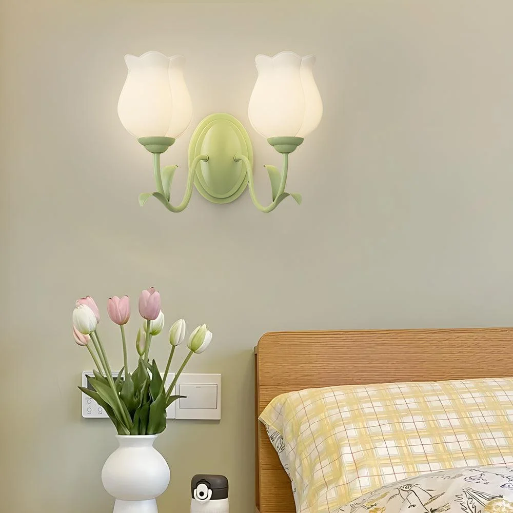 1/2 Light Flower Glass Three Step Dimmable Green Wall Lamps -  - #tag1#