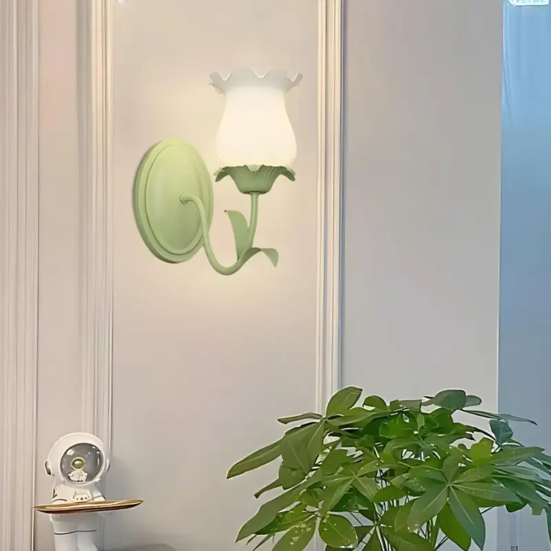 1 2 Light Flower Glass Three Step Dimmable Green Wall Lamps tag1