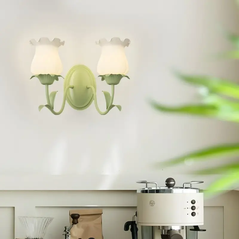 1 2 Light Flower Glass Three Step Dimmable Green Wall Lamps tag1